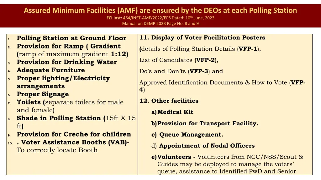 assured minimum facilities amf are ensured