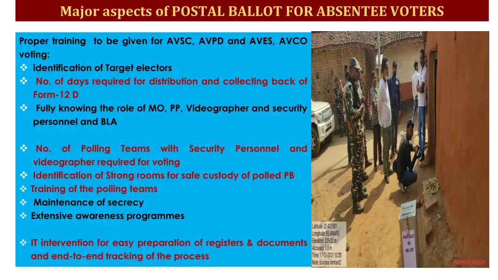 major aspects of postal ballot for absentee voters