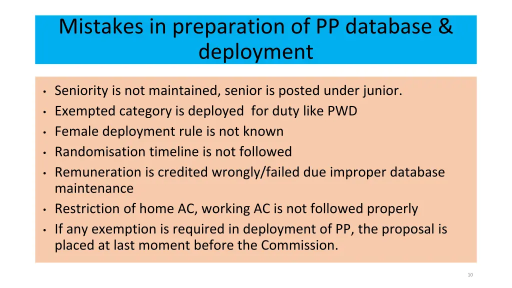 mistakes in preparation of pp database deployment