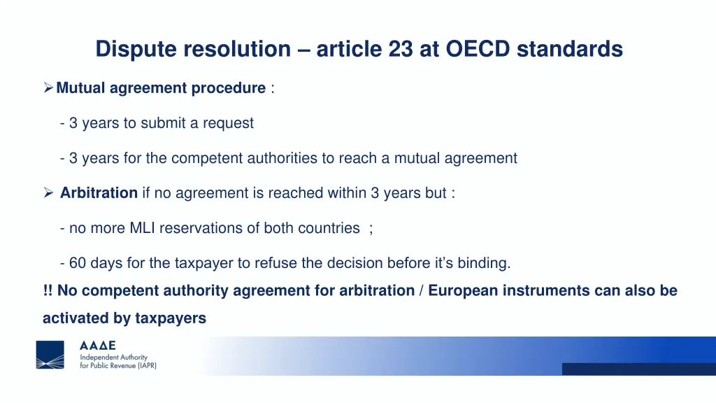 dispute resolution article 23 at oecd standards