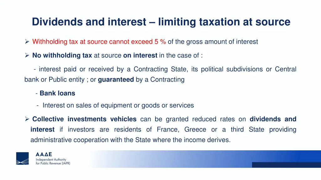 dividends and interest limiting taxation at source 1
