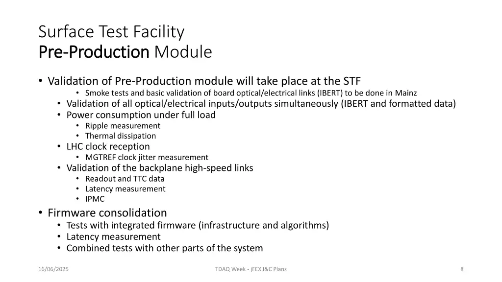 surface test facility pre pre production