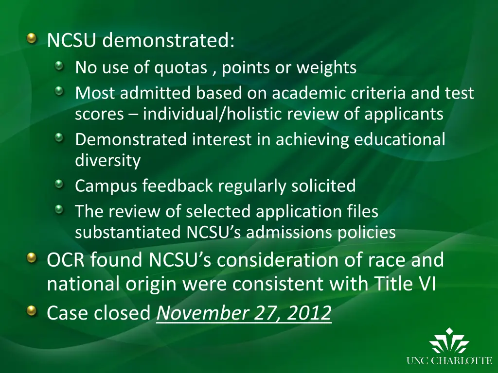 ncsu demonstrated no use of quotas points