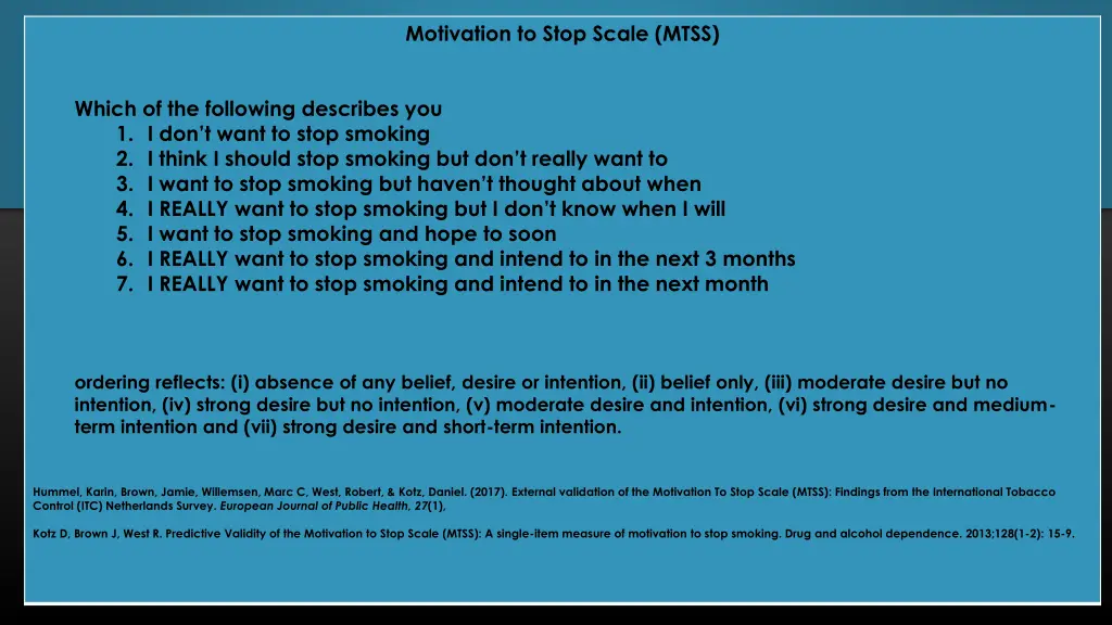 motivation to stop scale mtss