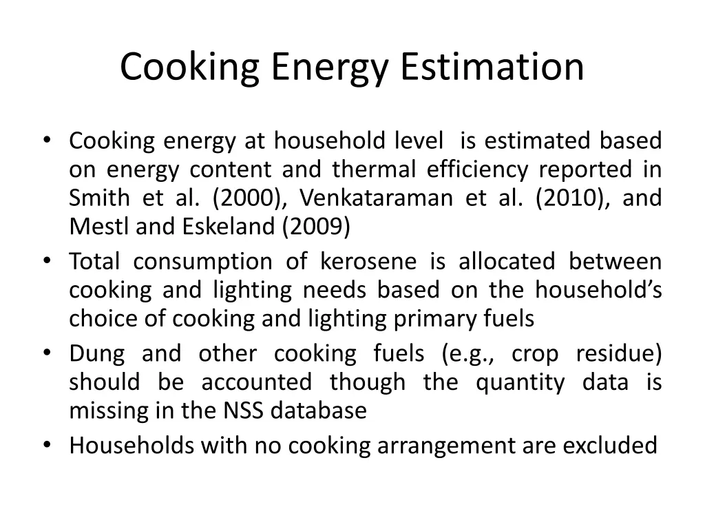 cooking energy estimation