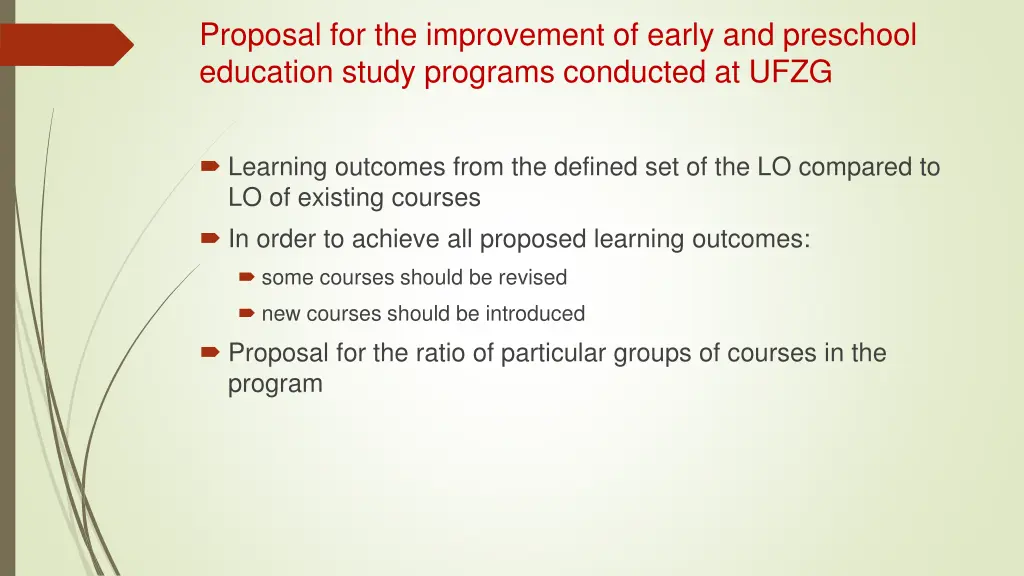 proposal for the improvement of early