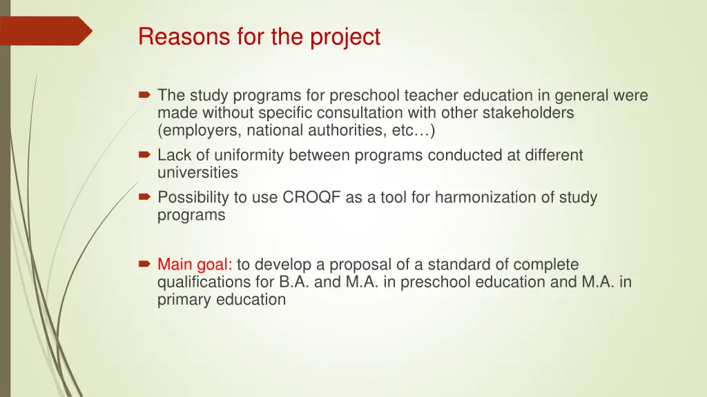 reasons for the project