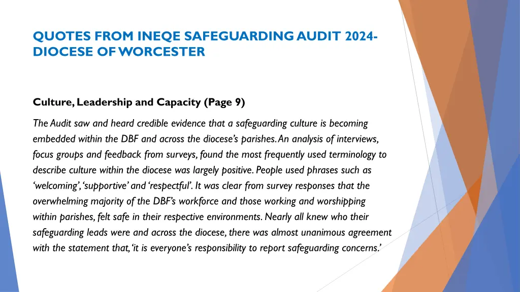 quotes from ineqe safeguarding audit 2024 diocese