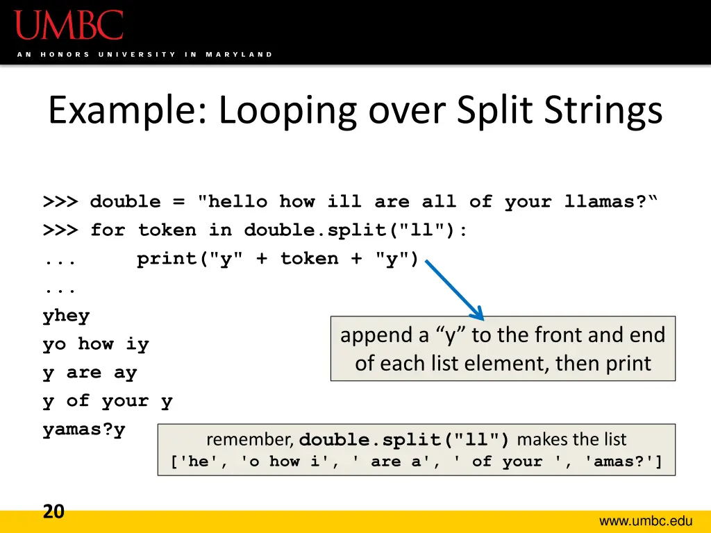 example looping over split strings