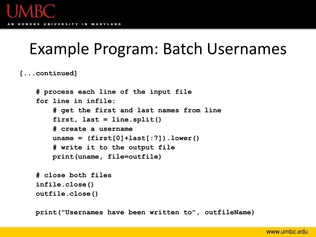 example program batch usernames 1