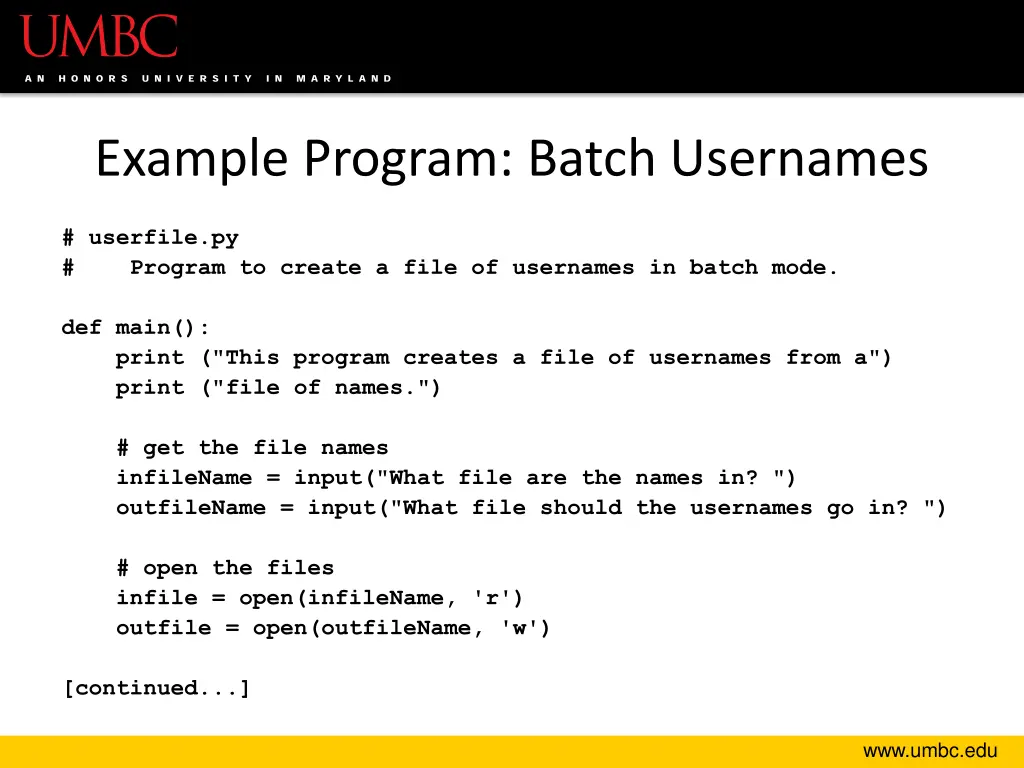 example program batch usernames