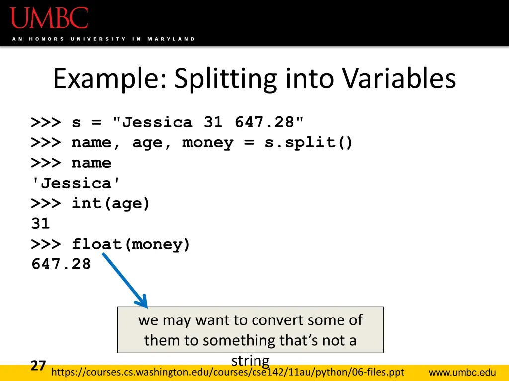 example splitting into variables