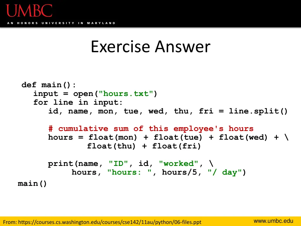 exercise answer