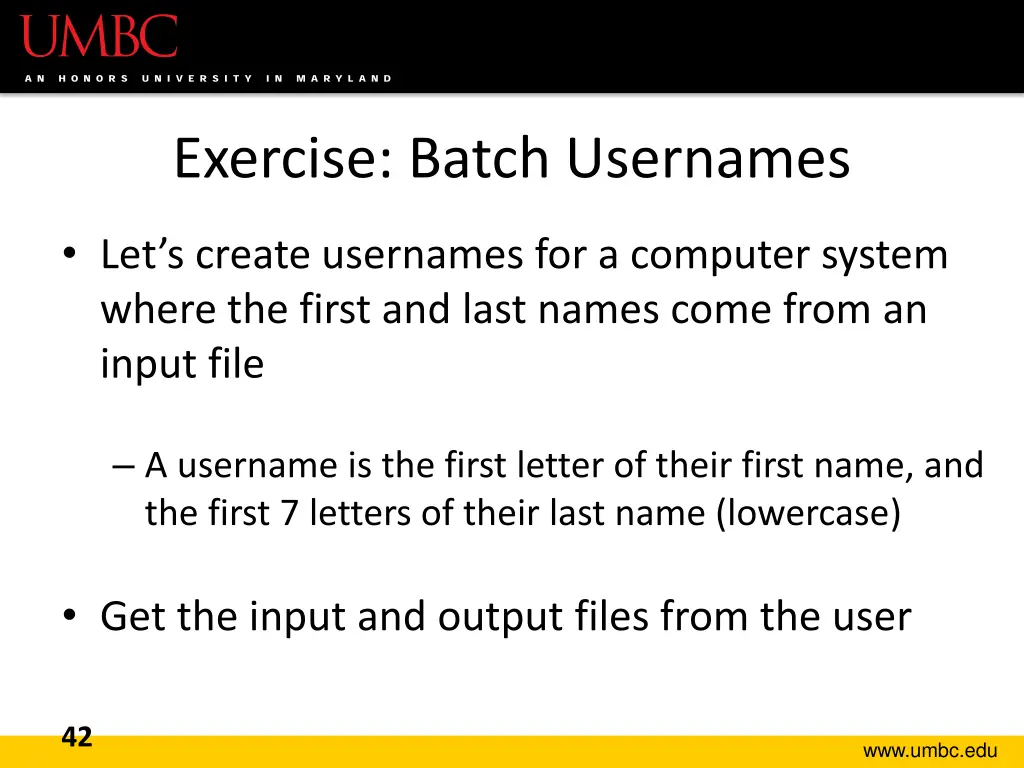 exercise batch usernames