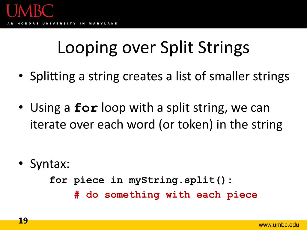 looping over split strings