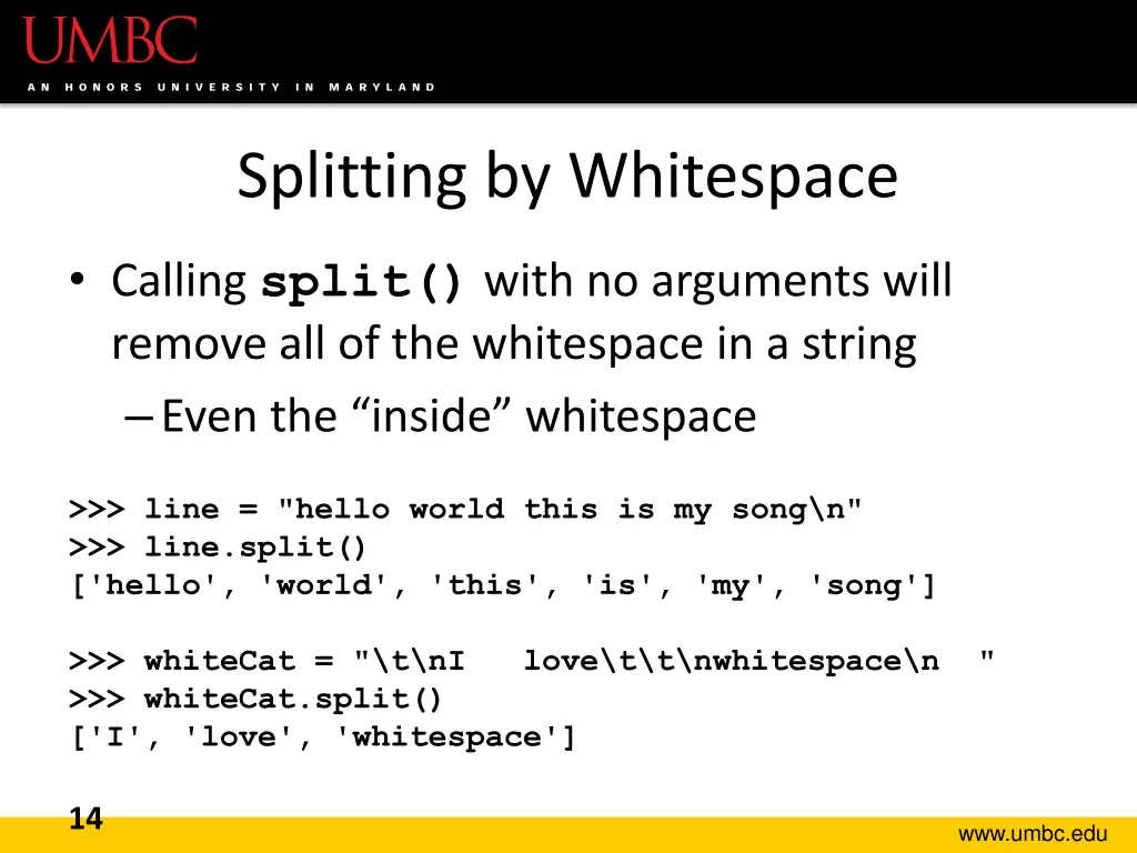 splitting by whitespace