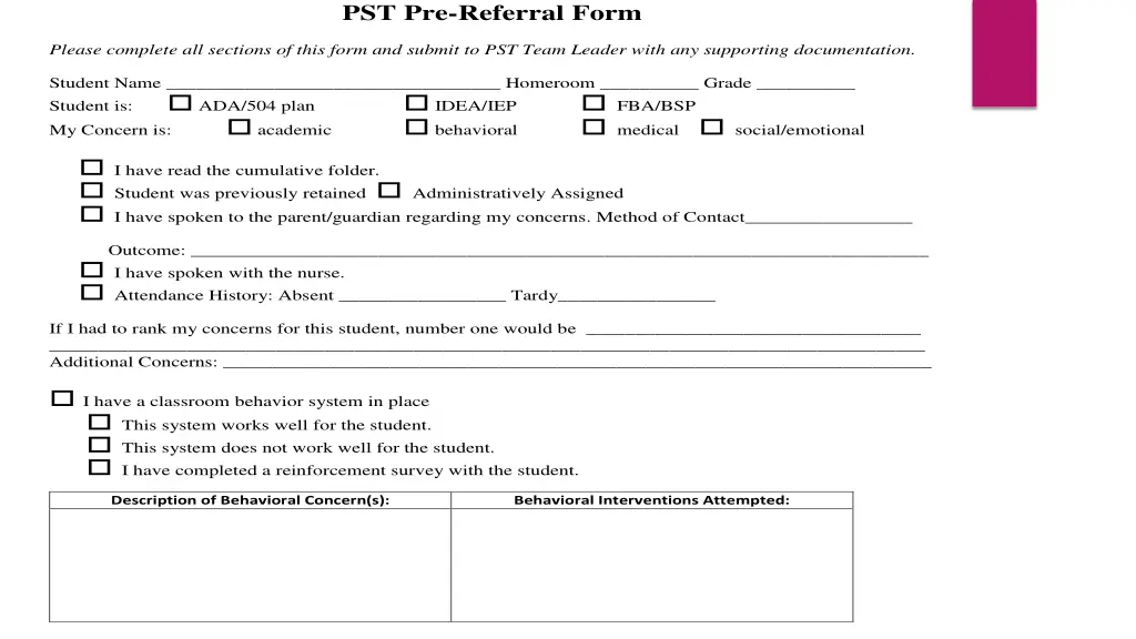 pst pre referral form