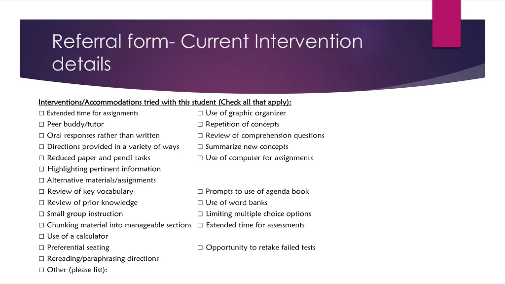 referral form current intervention details