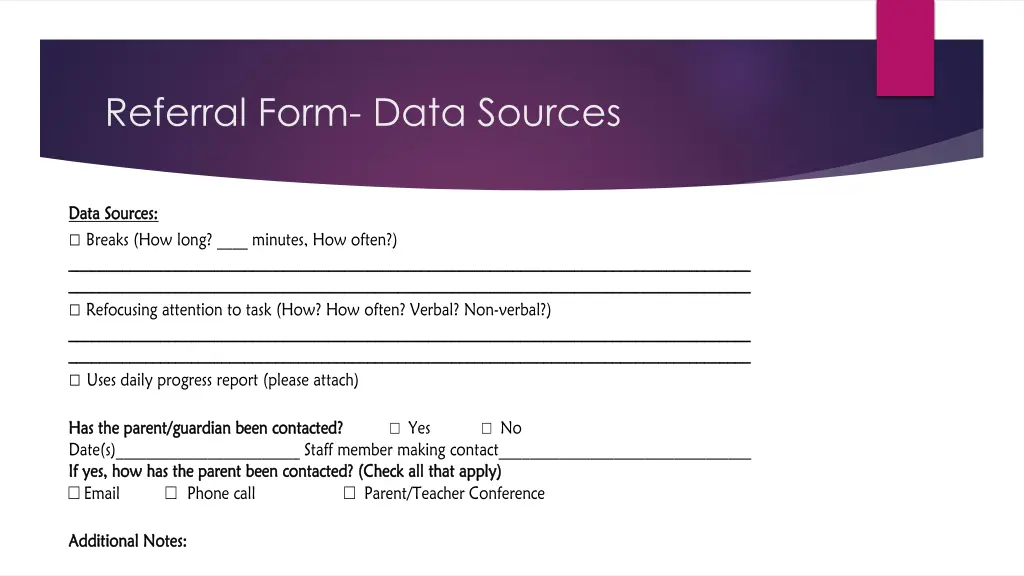 referral form data sources