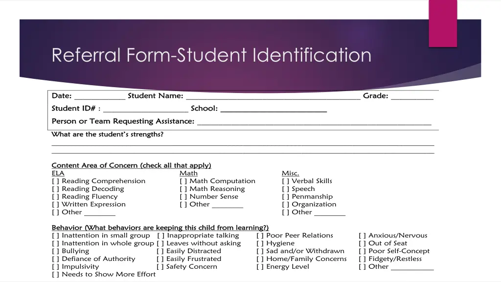 referral form student identification