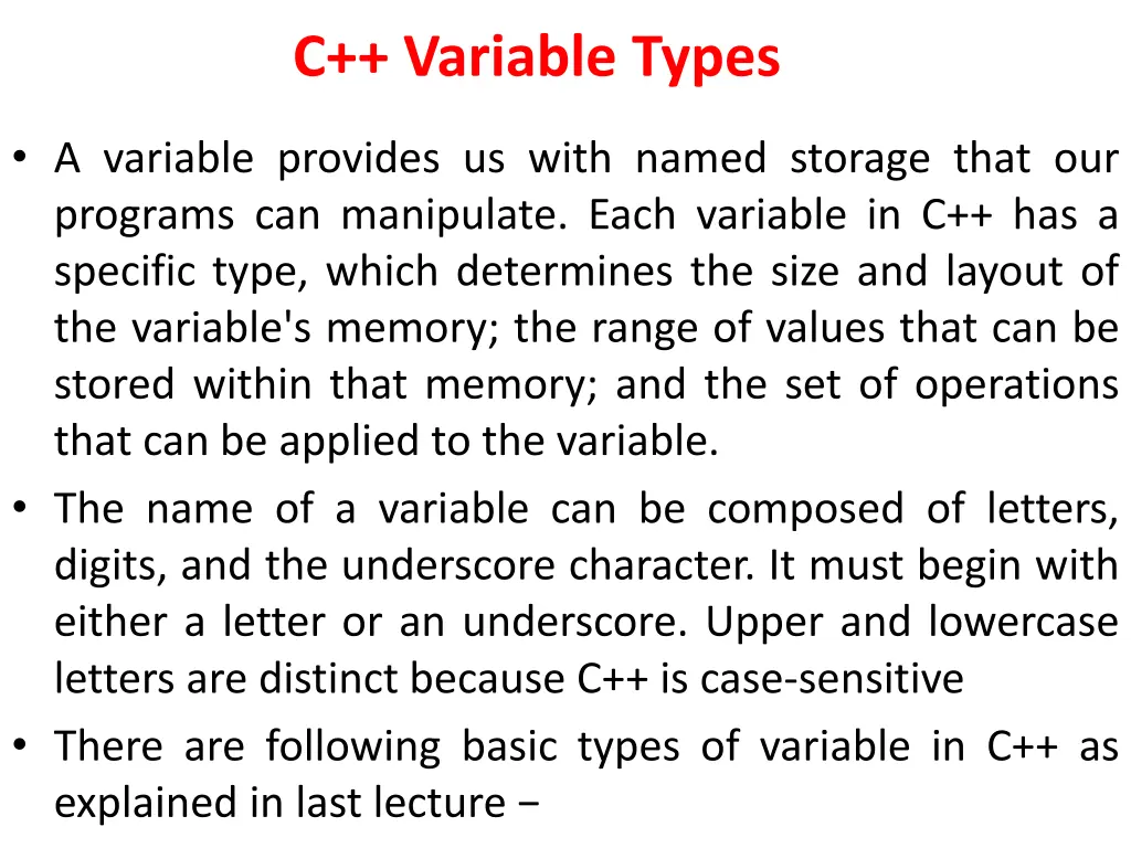 c variable types