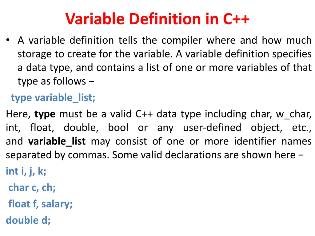 variable definition in c a variable definition
