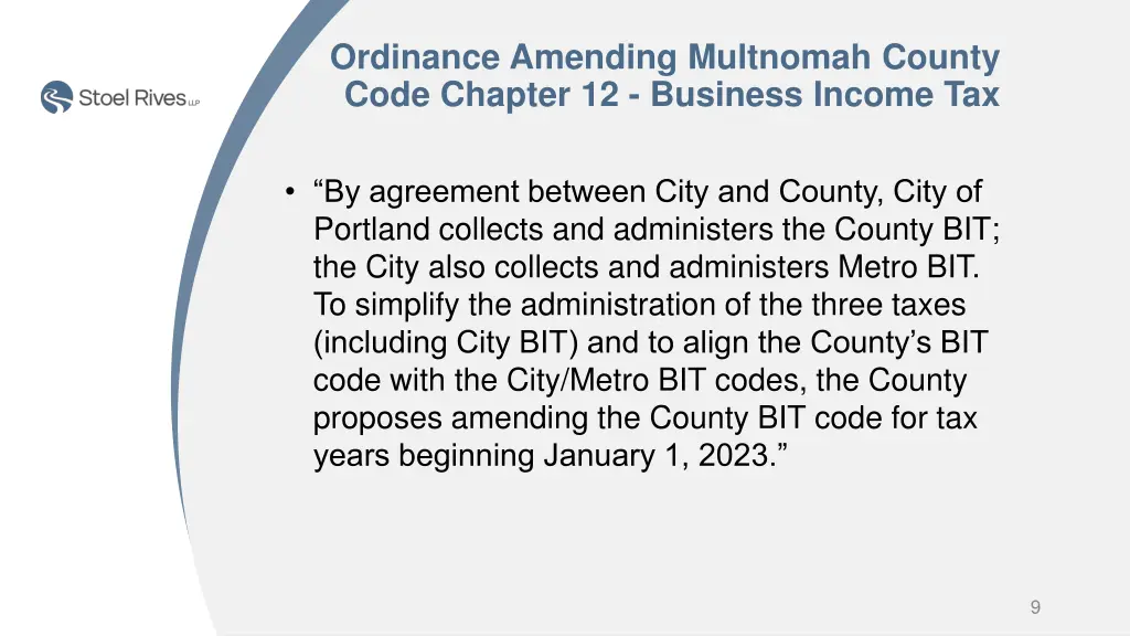 ordinance amending multnomah county code chapter