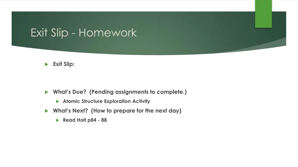 exit slip homework