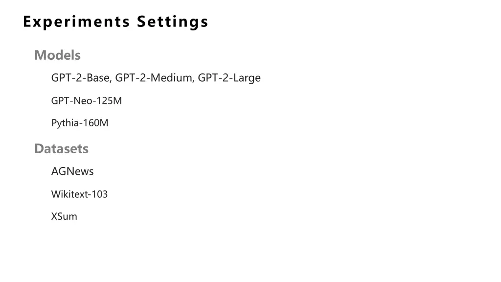 experiments settings
