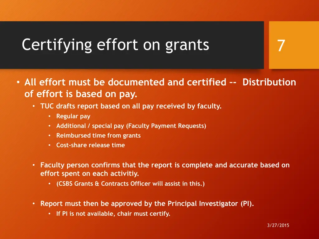 certifying effort on grants