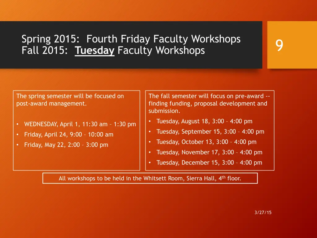 spring 2015 fourth friday faculty workshops fall