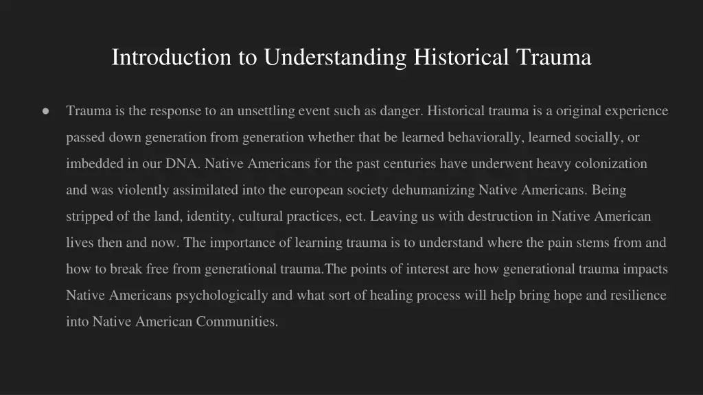 introduction to understanding historical trauma