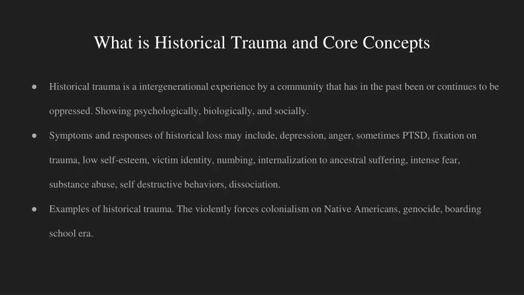 what is historical trauma and core concepts