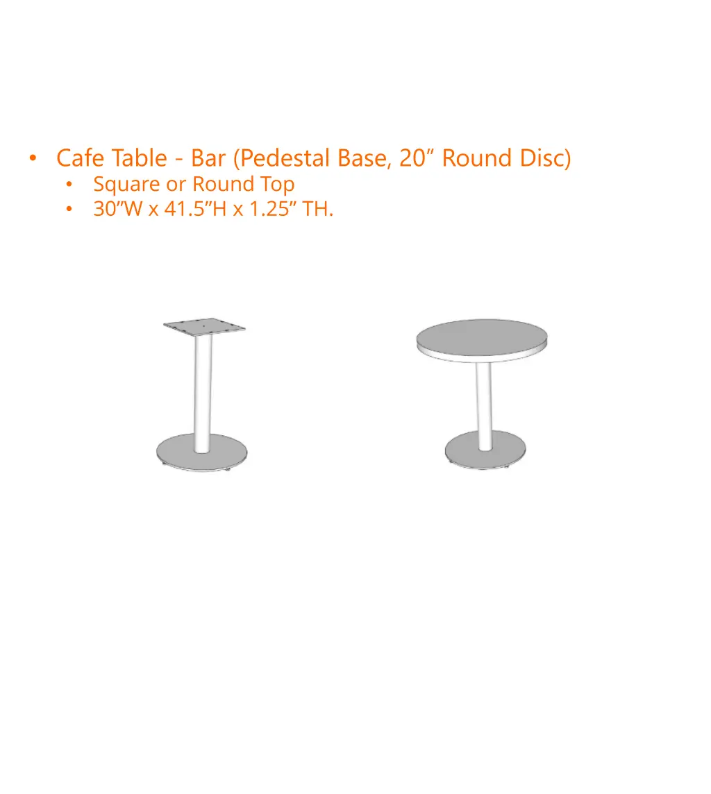 cafe table bar pedestal base 20 round disc square