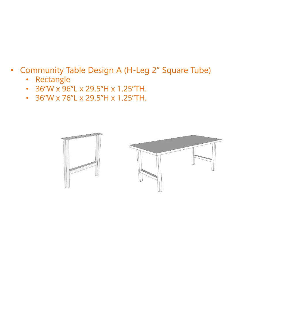 community table design a h leg 2 square tube
