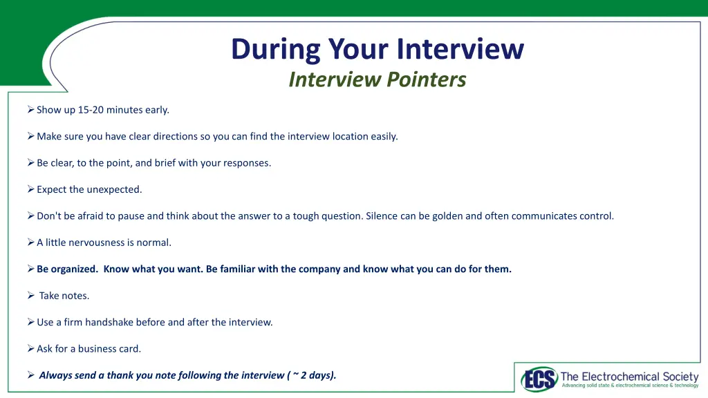 during your interview interview pointers