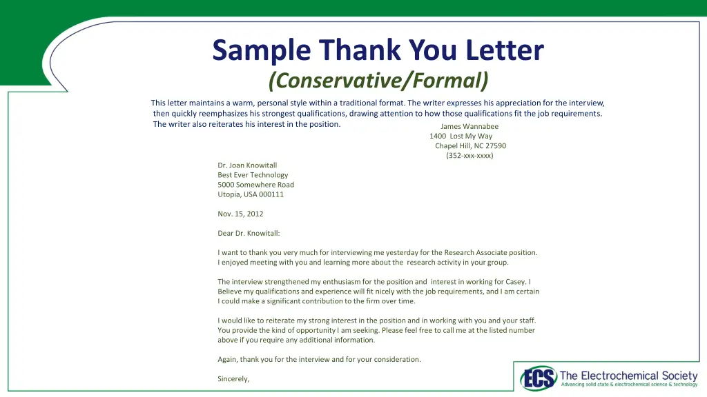 sample thank you letter conservative formal