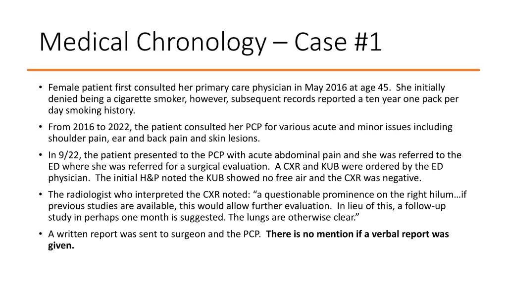 medical chronology case 1