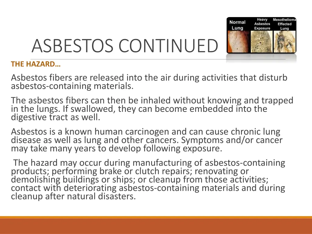 asbestos continued the hazard asbestos fibers