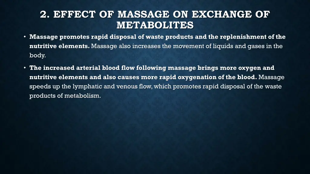 2 effect of massage on exchange of metabolites