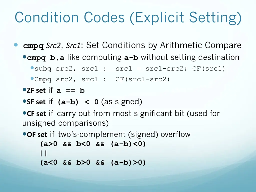condition codes explicit setting