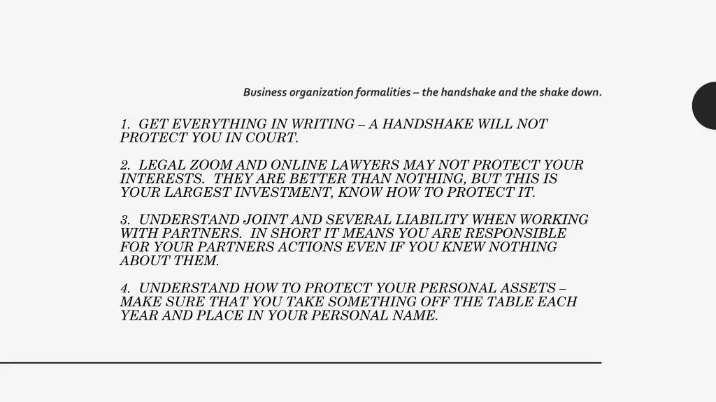 business organization formalities the handshake
