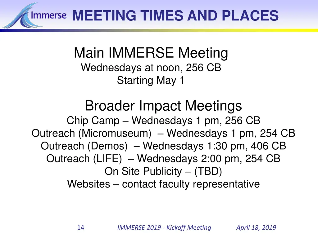 meeting times and places