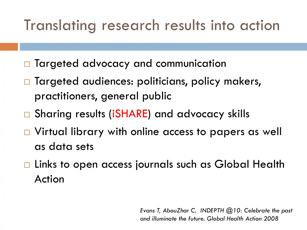 translating research results into action