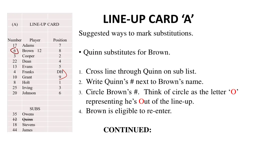 line up card a suggested ways to mark