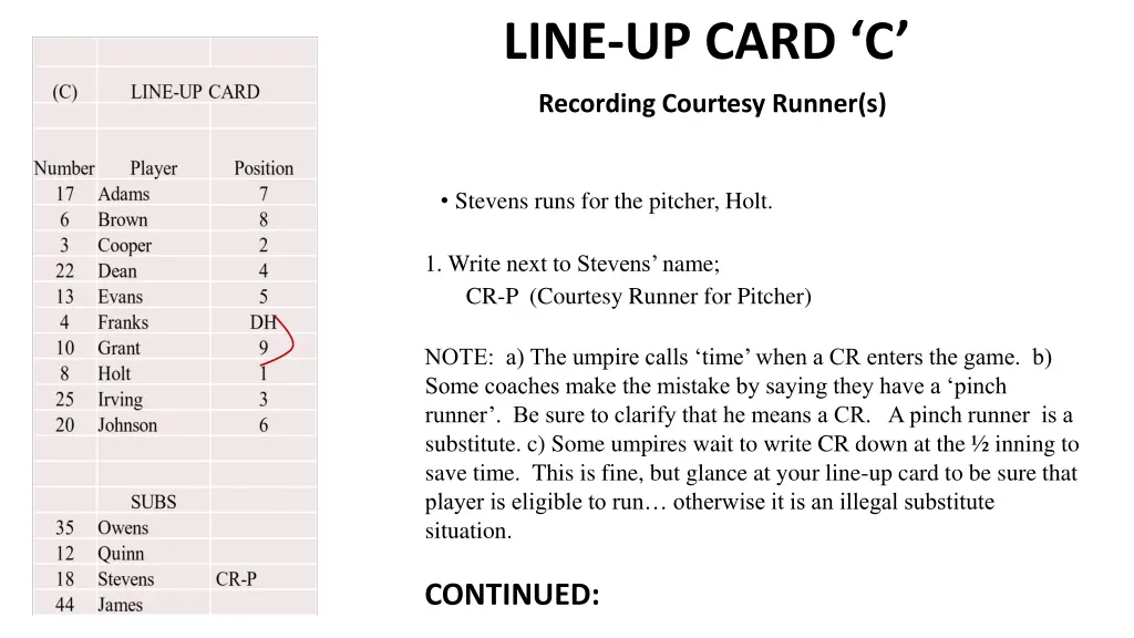 line up card c recording courtesy runner s