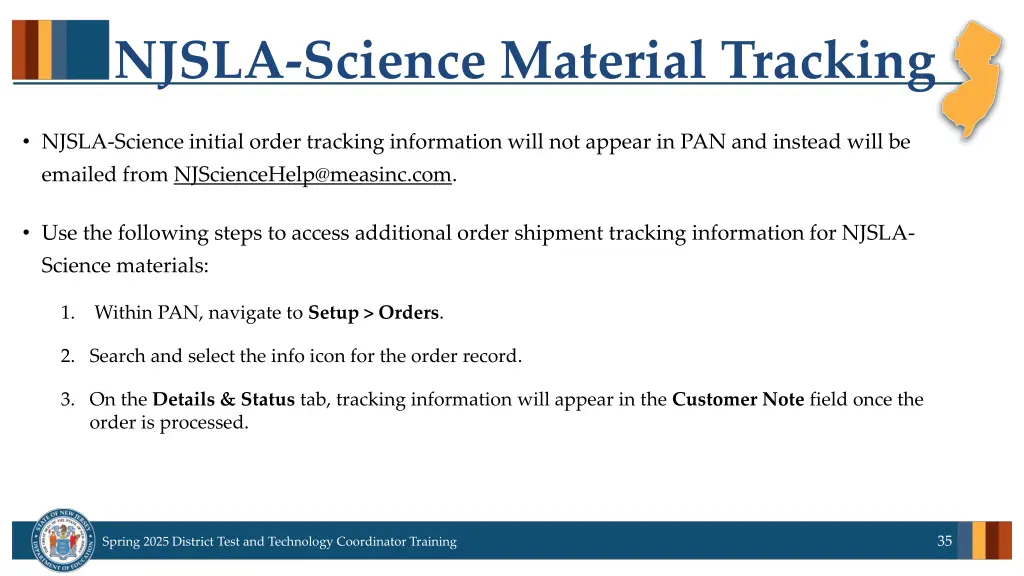 njsla science material tracking