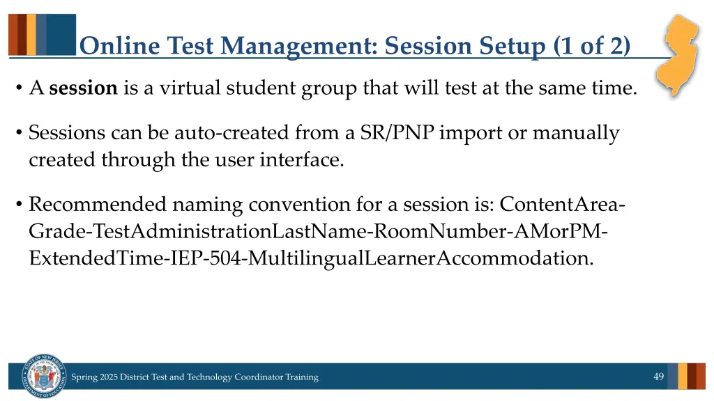 online test management session setup 1 of 2