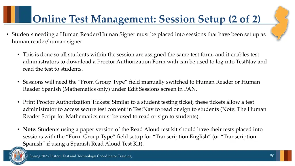 online test management session setup 2 of 2