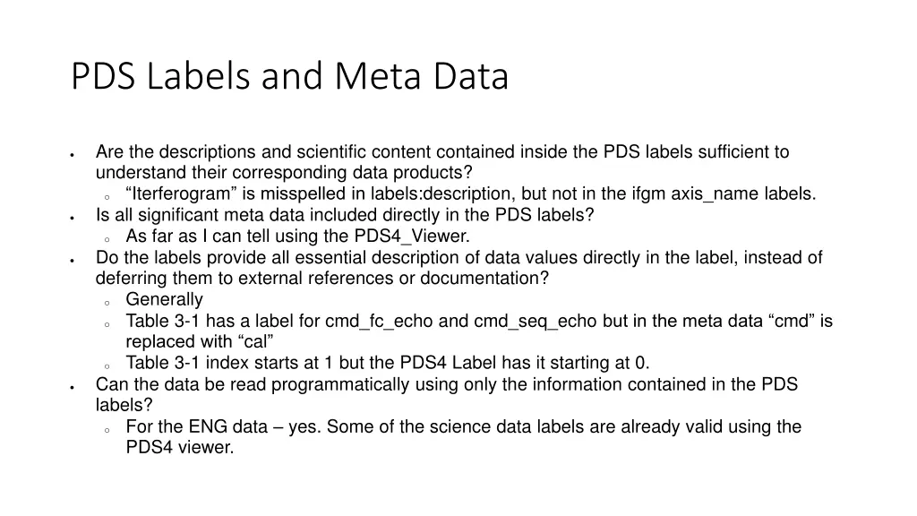 pds labels and meta data